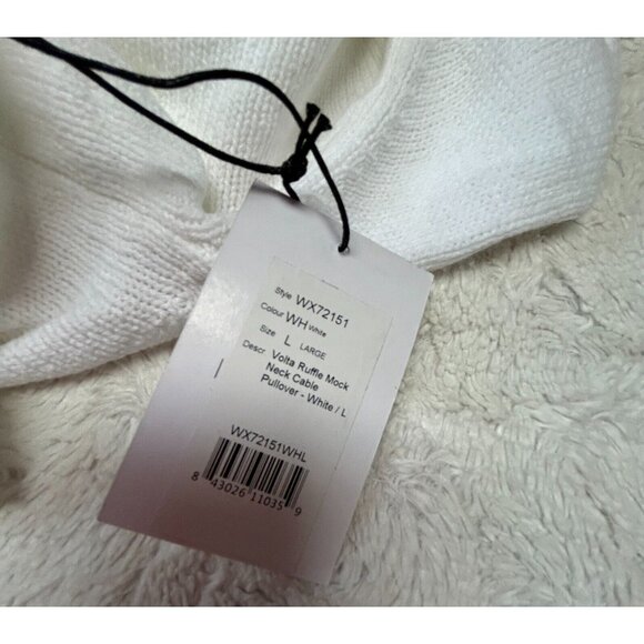 New Project Naadam White Mock neck Cable Knit Chunky Ruffle Sweater Women Large - Picture 4 of 10